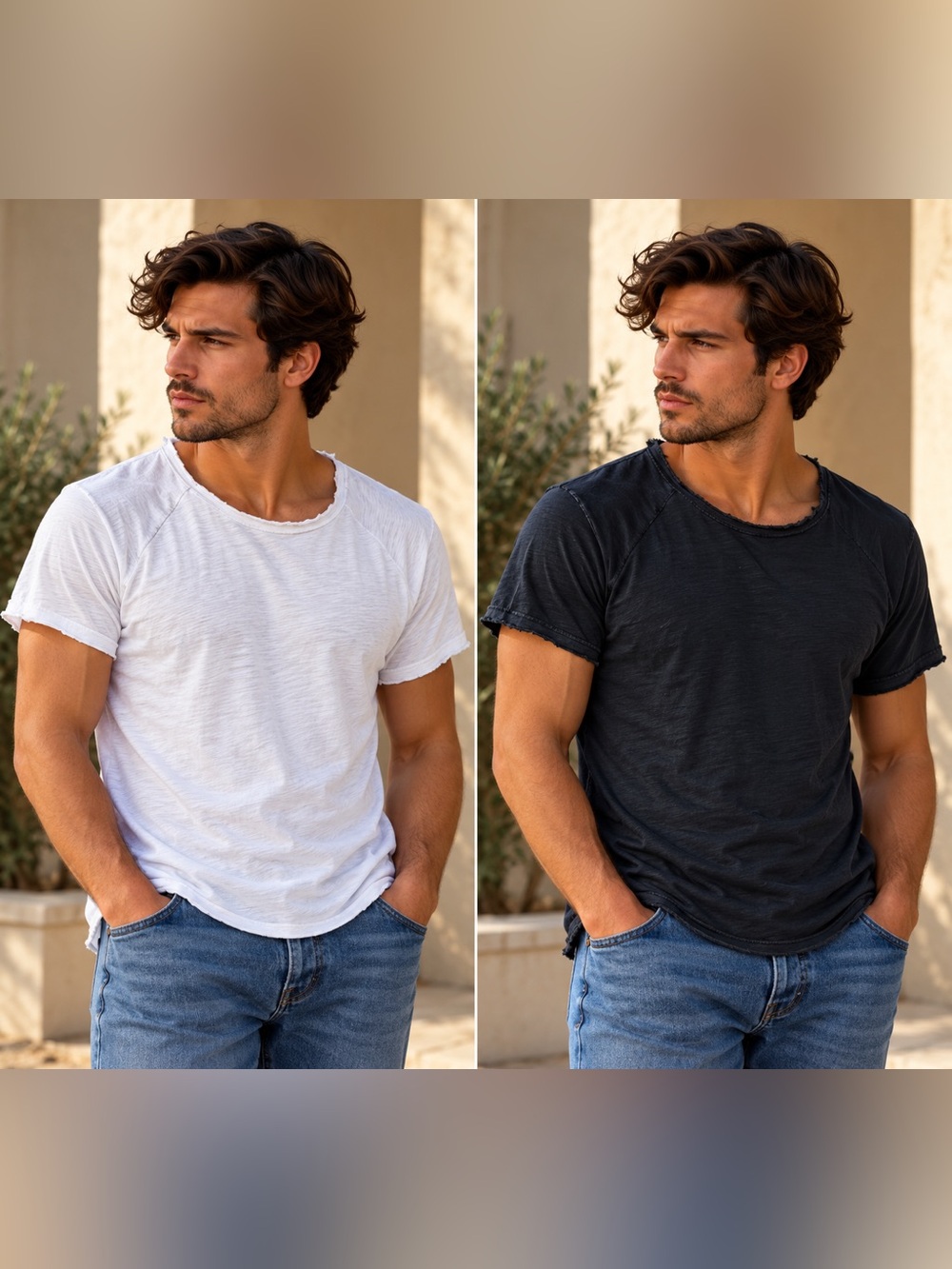 Express Raw Edge Slub Crewneck Tee Lot of 2 Men's Size S Navy Garment Dyed White